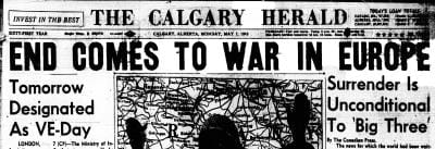 Calgary Herald headline from 1945.