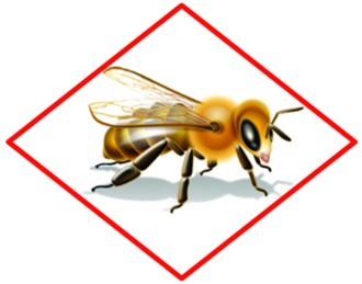 been in a red outline - a logo signifying, "threats to pollinator"