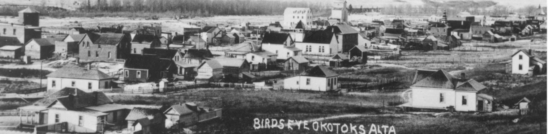 Black and white photo of Okotoks taken in 1912.