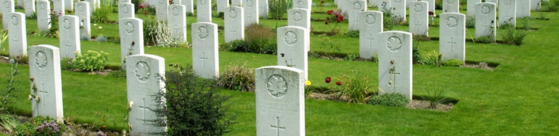 Rows of gravestones in a war cemetery.