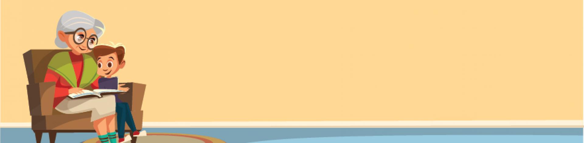 Grandmother reading to grandson