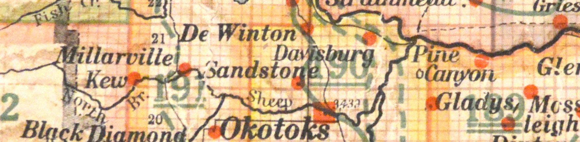 Antique map showing old place names of the Foothills area.