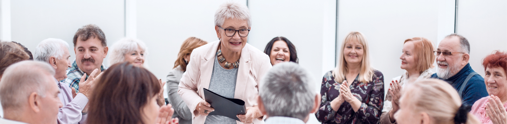 older adult engaging with older adult audience