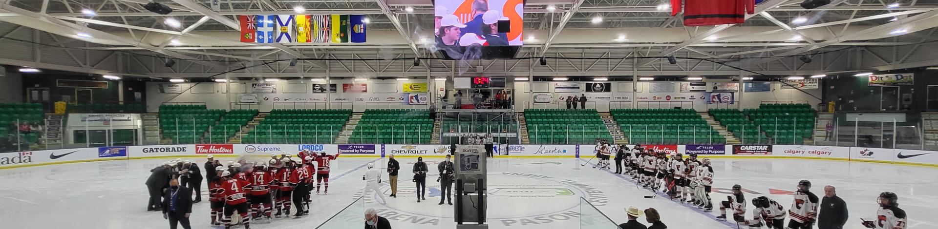 hockey being played at the viking rentals centre arena