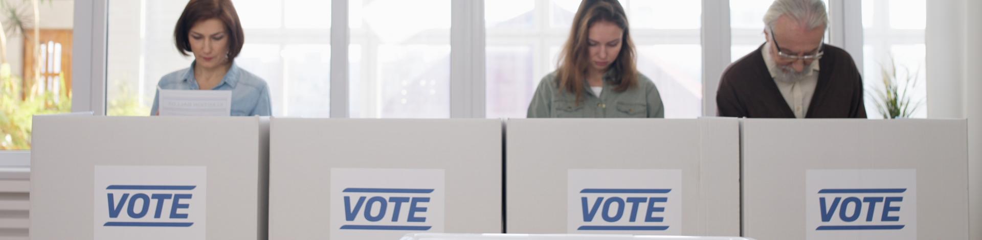 People voting at election ballot box stations