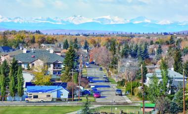Town of Okotoks community landscape aerial view 