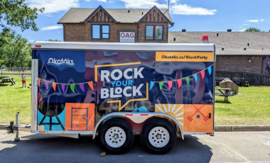 Block party trailer in front of art gallery