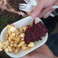 popcorn and a brownie on a plate 