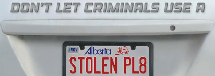 image of a license plate that has Don't Let Criminals Use a Stolen Plate written on it