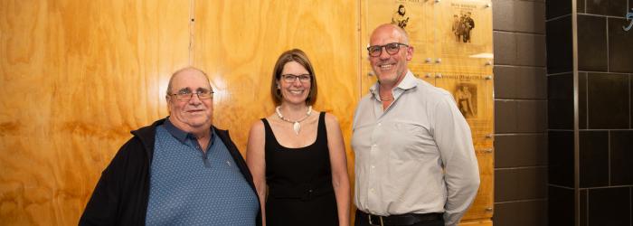 Mayor Thorn stands with two Okotoks Hall of Fame recipients 